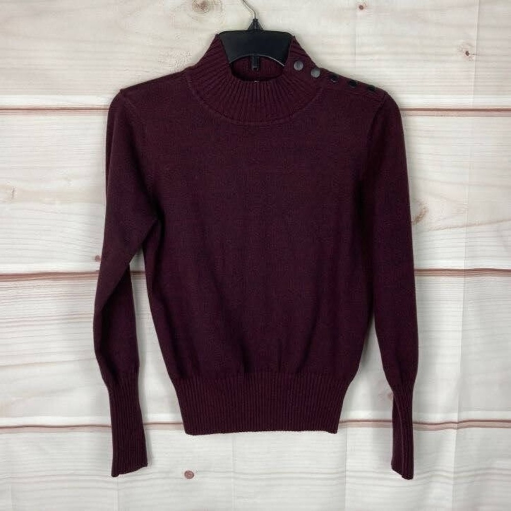 Dressbarn Sweater Womens M Red Mock Neck Pullover Long‎ Sleeve Button Trim Knit